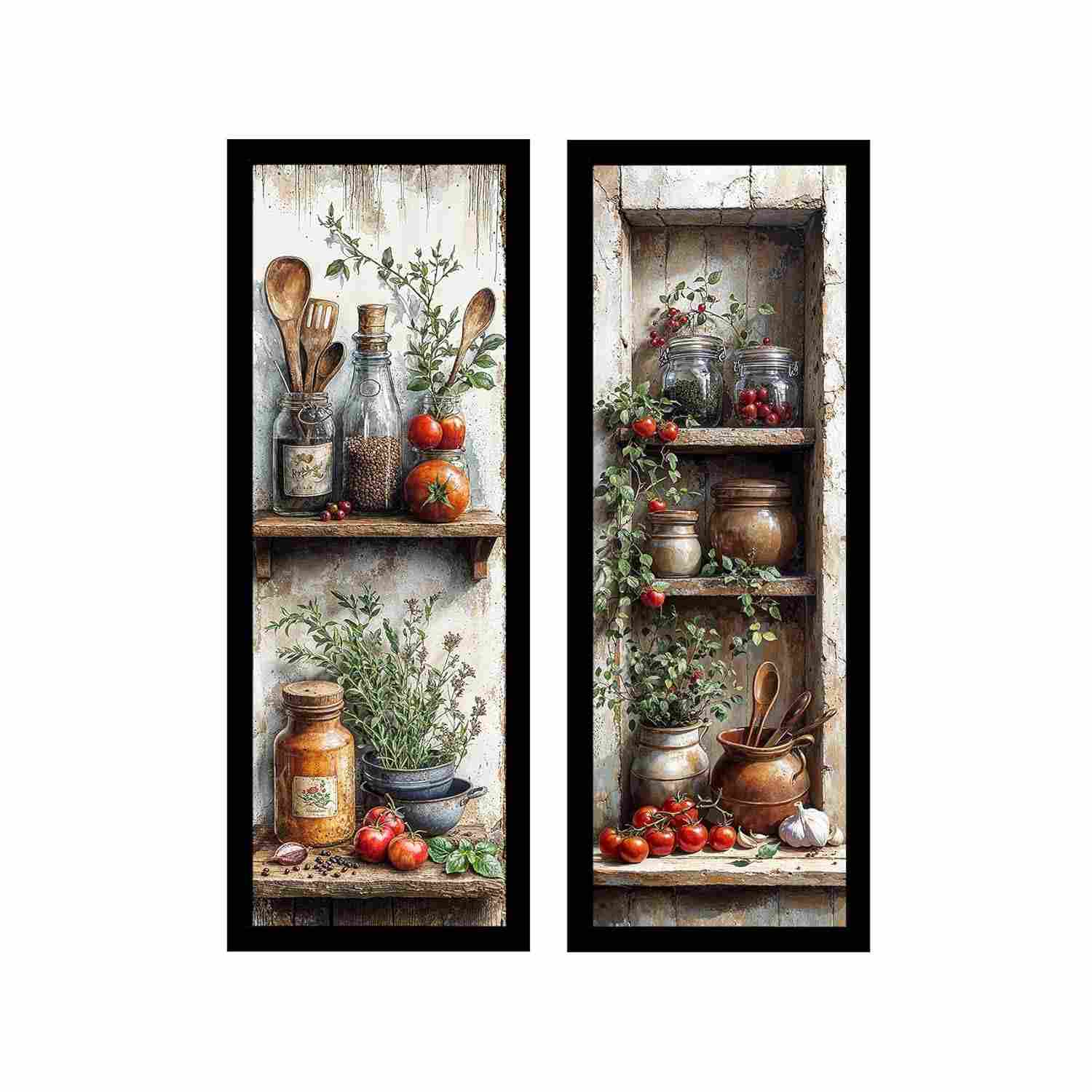 Kit 2 Quadros 18x45 cm para Cozinha Gourmet com Vidro - Estilo Moderno e Elegante (Preto)