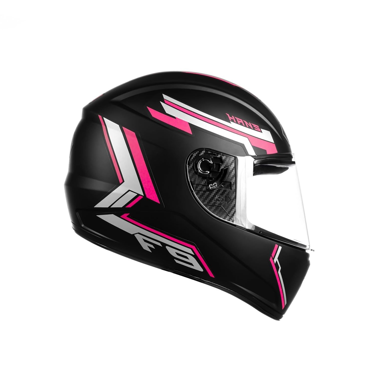 Capacete Moto Feminino Fechado Fly F-9 Hans Preto Fosco Rosa - Segurança e Estilo