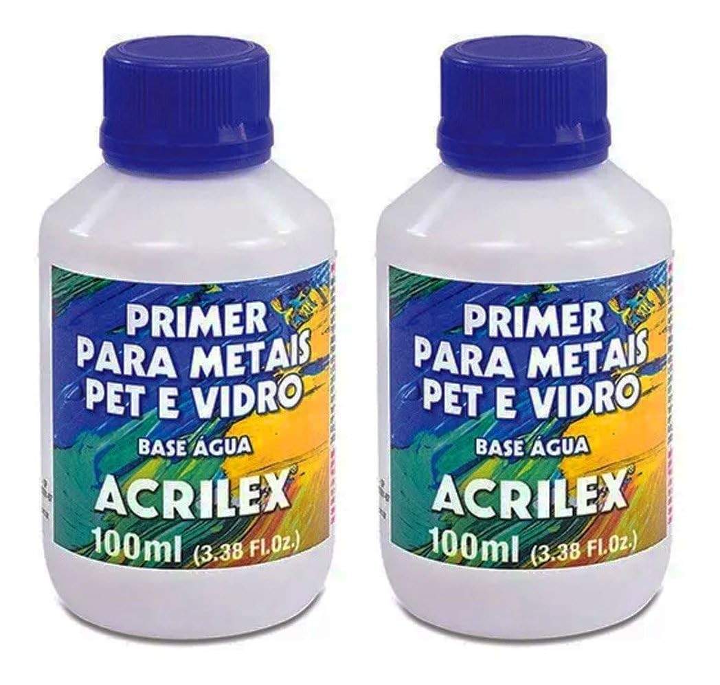 Kit 2 Primers Acrilex 100ml Cinza - Base para Metais, PET e Vidro com Ótima Aderência