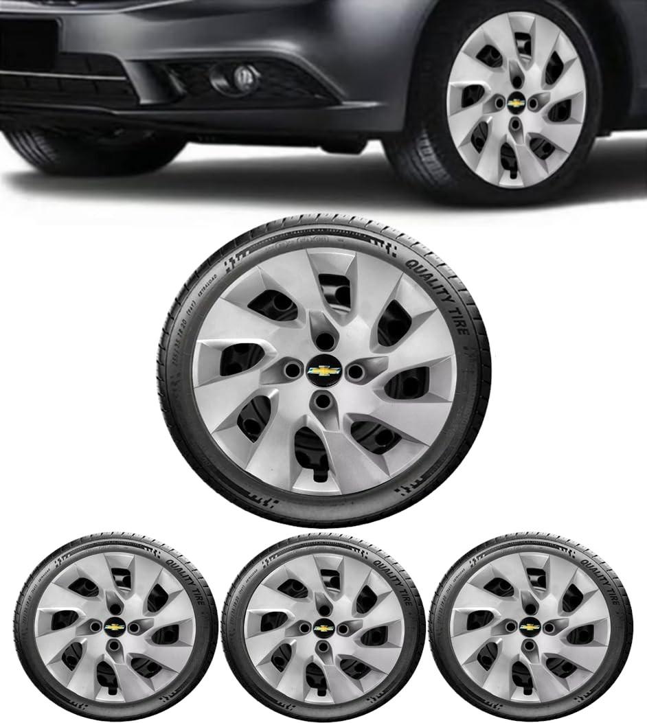Jogo 4 Calotas Aro 14 Prata para Chevrolet Onix, Prisma, Celta, Corsa e Mais