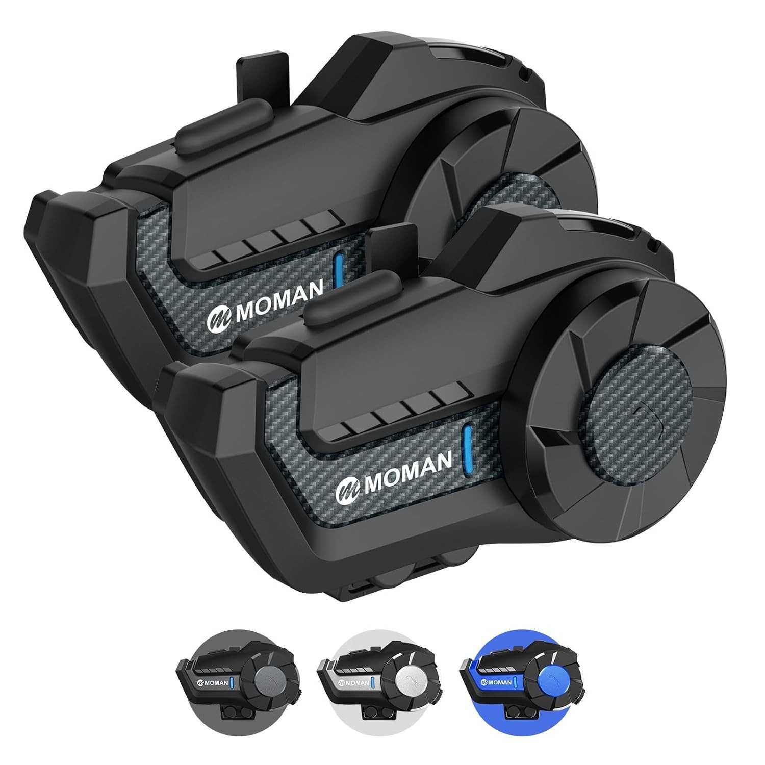 Moman H2 Pro: Intercomunicador Moto 1000m (2 Unidades) - Fibra de Carbono, Cancelamento Ruído DSP/CVC e FM