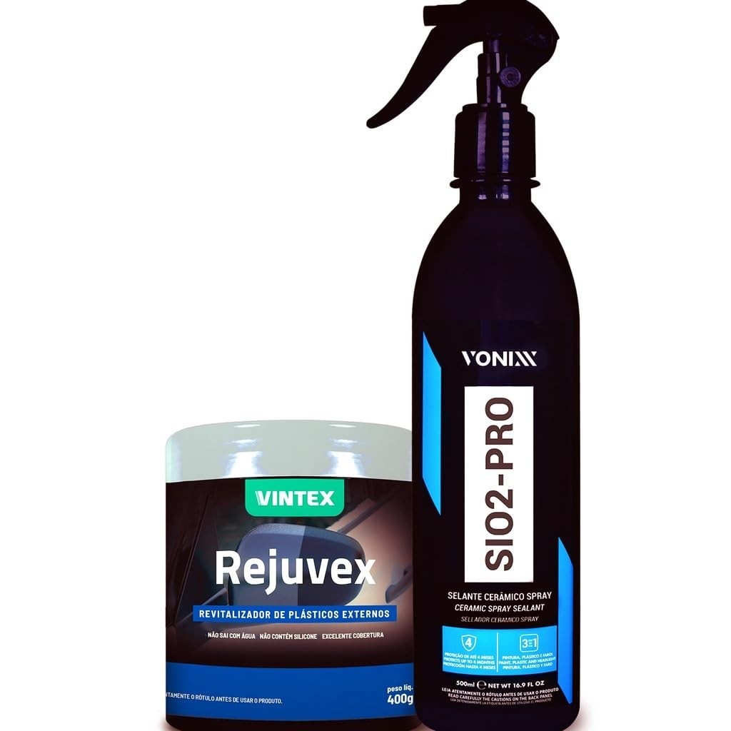 Kit Revitalizador Plástico Rejuvex Vonixx + Vitrificador Sio2-Pro: Renove e Proteja seu Carro!