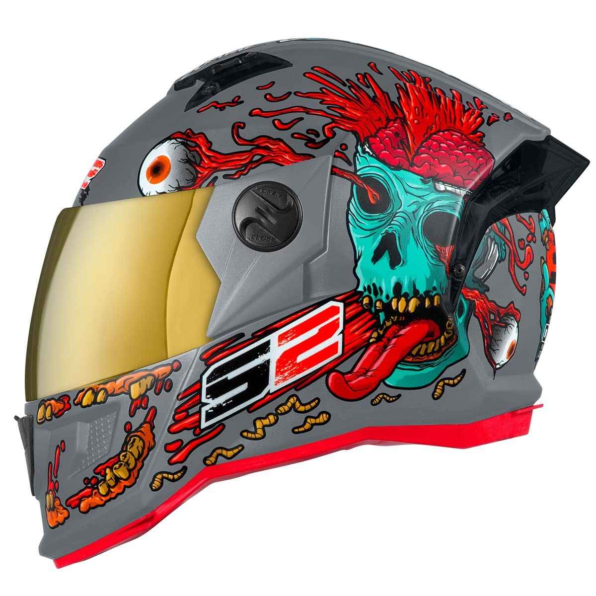 Capacete Moto Pro Tork Stealth Zombie Tam 60 - Viseira Dourada | Cinza Fosco