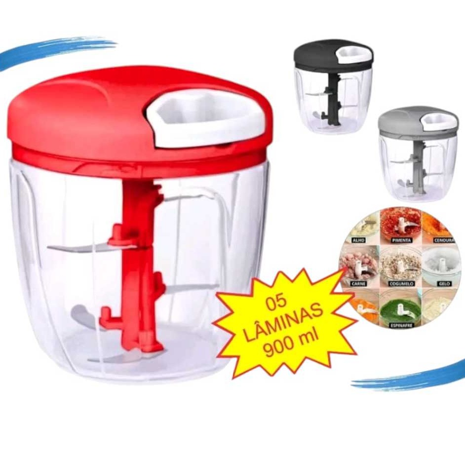Processador Manual de Alimentos 5 Lâminas 900ml – Alta Eficiência!