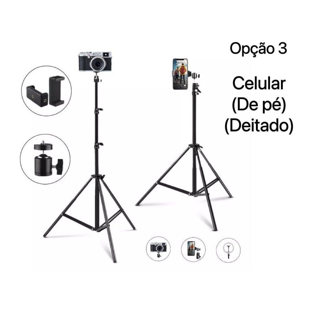 Tripé 2,1m com Ball Head e Suporte Celular – Ideal para Estúdio e Vídeos Profissionais