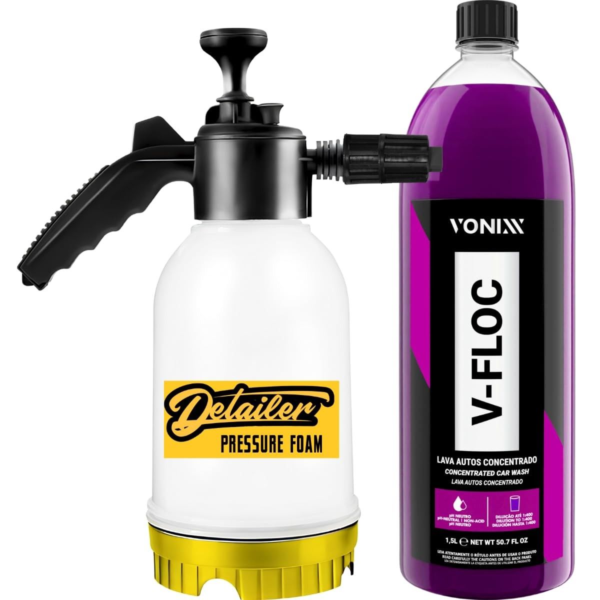 Kit Snow Foam 2L Detalher + Shampoo V-Floc 1,5L Vonixx: Limpeza Profissional para seu Carro!