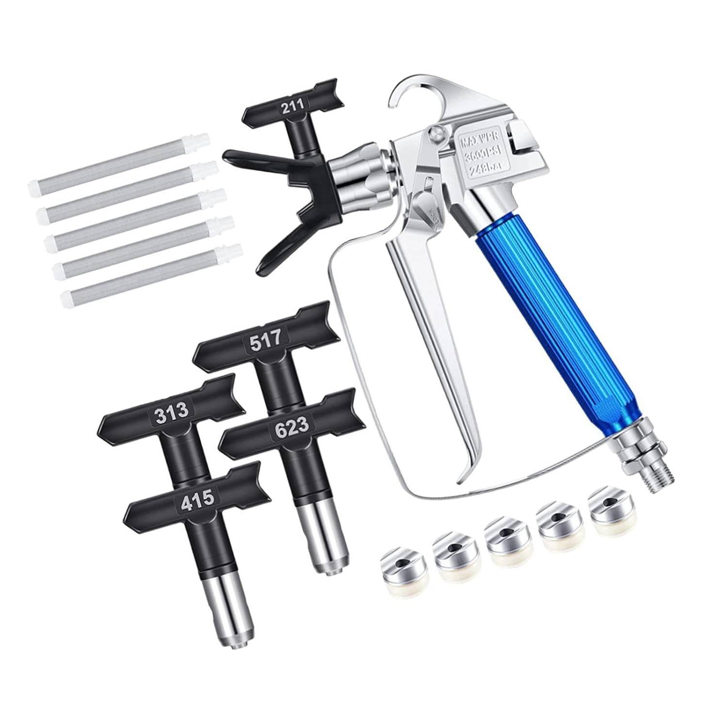 Kit Pulverizador de Tinta Sem Ar Profissional - 5 Bicos + Filtros | Alta Pressão 3600 PSI