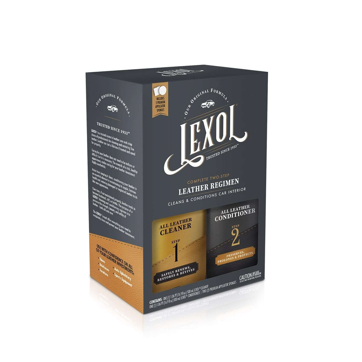 Lexol Kit Cuidados Couro: Limpador e Condicionador 500ml + 2 Esponjas - Renovação Profunda