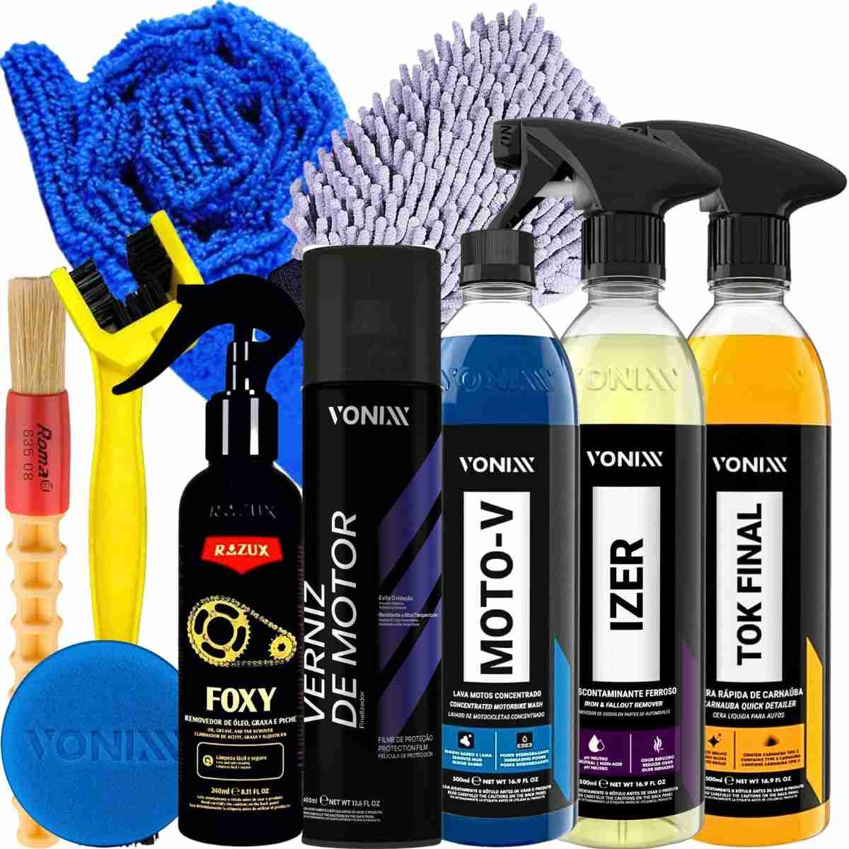 Kit Completo Detalhamento Moto: Limpeza Profunda, Proteção e Brilho Vonixx + Acessórios