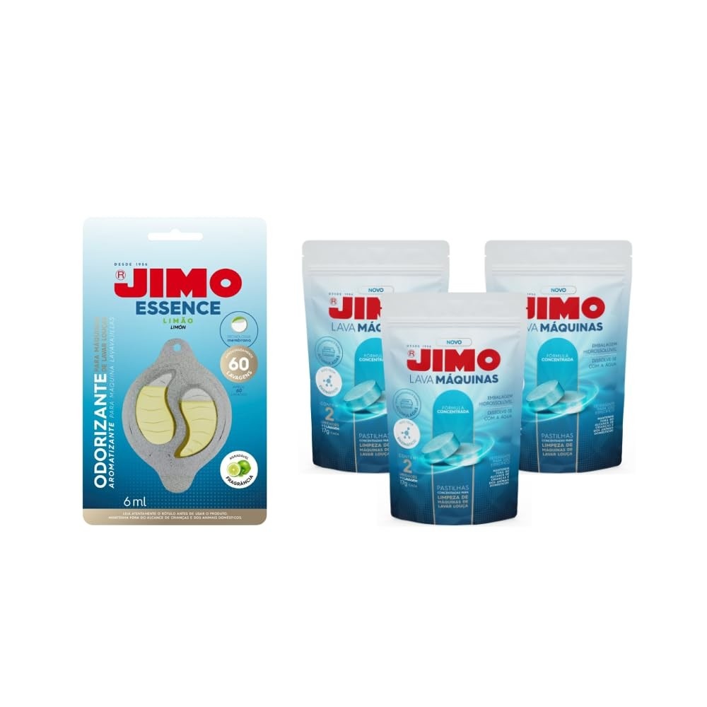 Kit Jimo Essence Limão + 3 Pastilhas Enzimáticas - Limpeza Profunda e Sem Odores para Lava-Louças