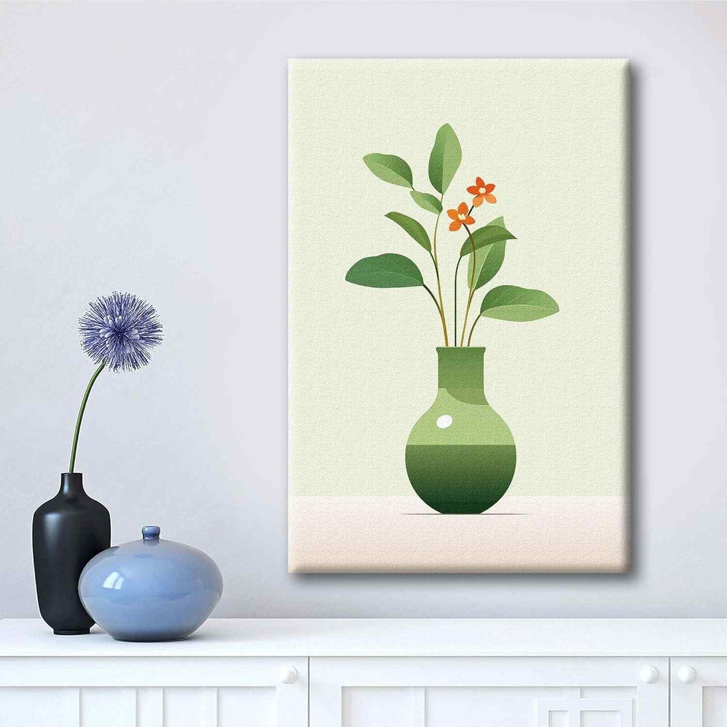 Arte de Parede em Tela Moderna - Planta Minimalista em Moldura Pronta para Pendurar