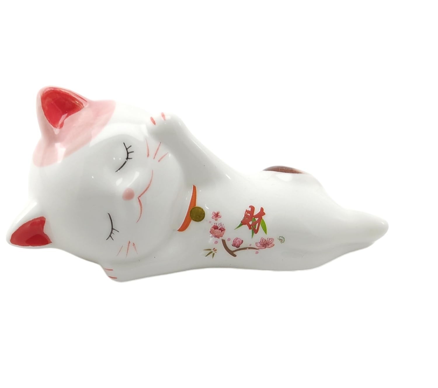 Maneki Neko Branco em Cerâmica - Gato da Sorte Japonês para Decoração e Prosperidade