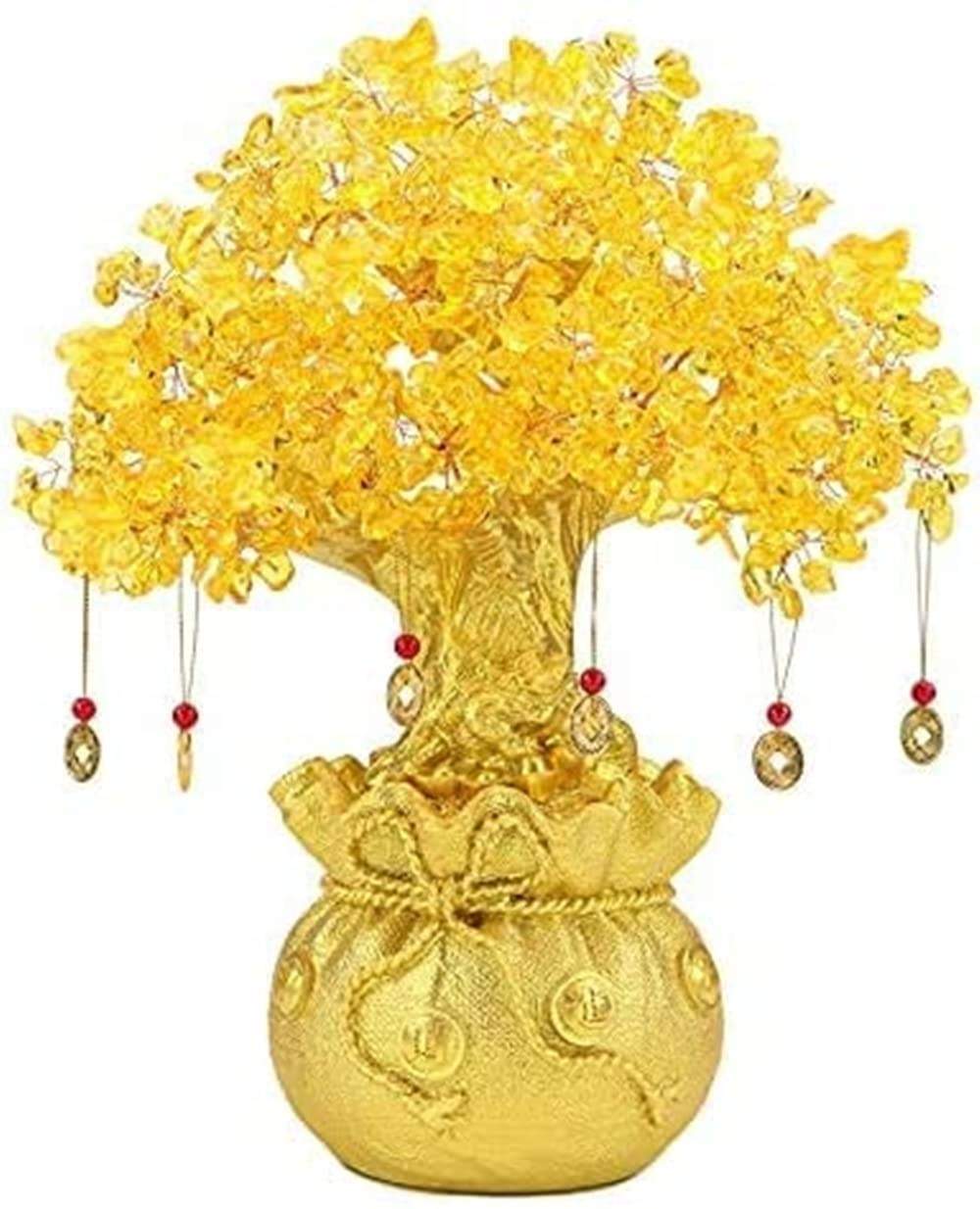 Árvore da Sorte Feng Shui com Cristal Citrino e Dragão Chinês - Decoração de Prosperidade