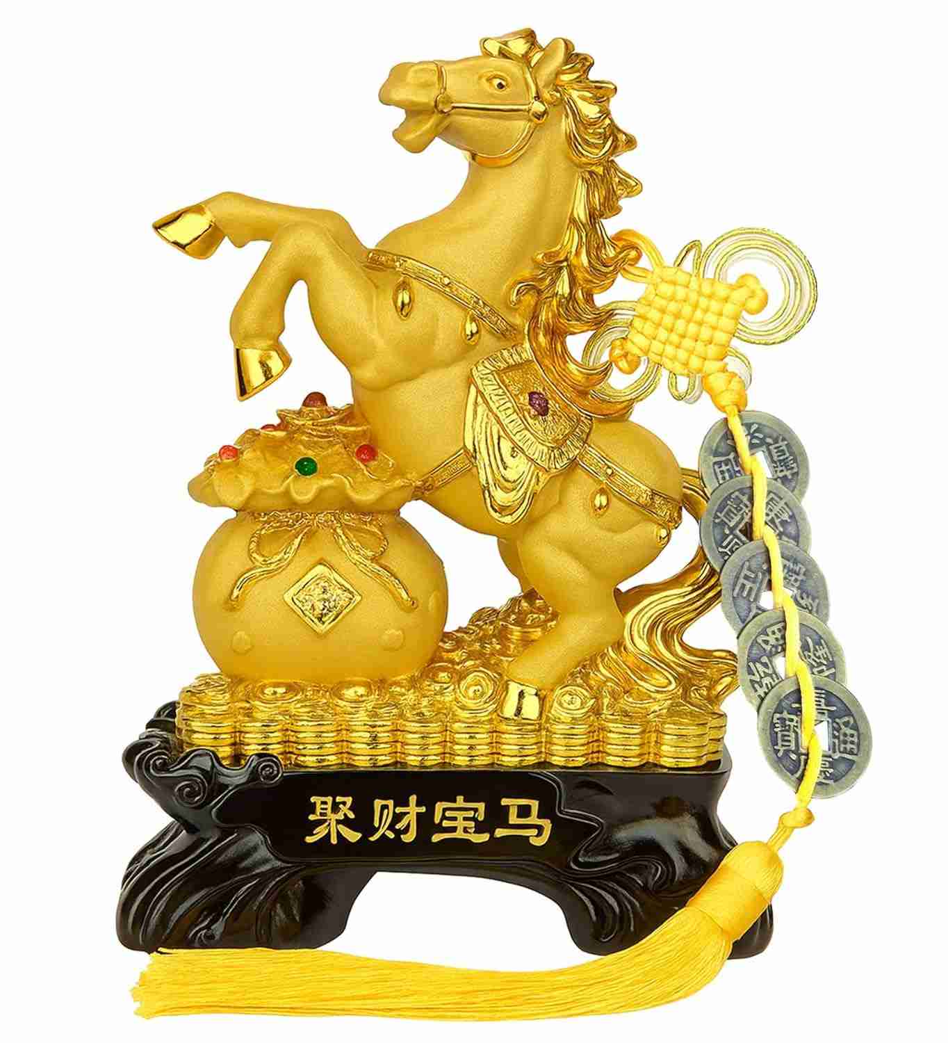 Estátua Feng Shui Ano Chinês 2026 - Cavalo com Moedas do Imperador para Sorte e Prosperidade