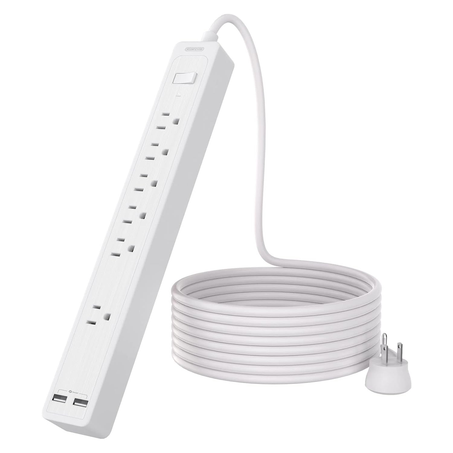 Extensão Elétrica 4,5m com 6 Tomadas e Proteção contra Surtos - Plugue Fino e Design Moderno