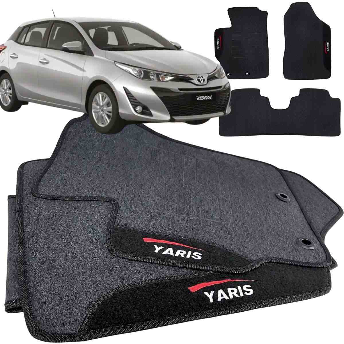 Jogo de Tapete Borracha Toyota Yaris 2018-2023: Proteção Impermeável com Logo Bordado (3 Peças)