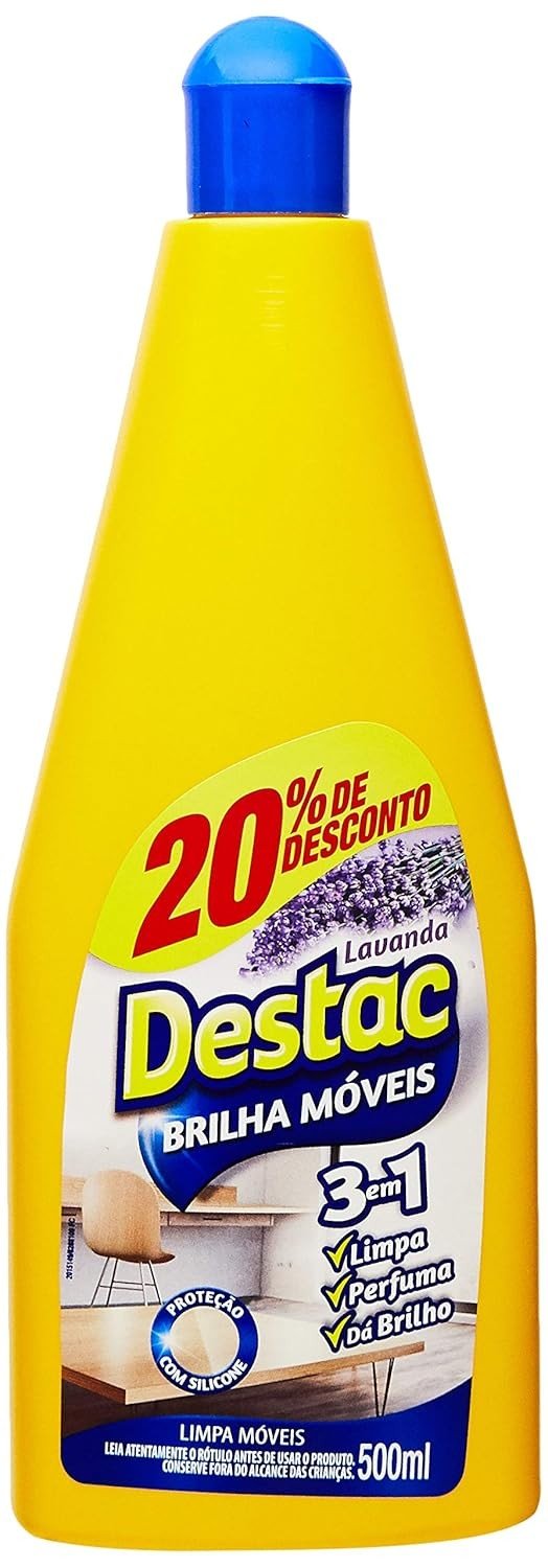 Destac Lavanda - Brilha Móveis Perfumado 500mL - Limpeza e Proteção para Couro e Sintético