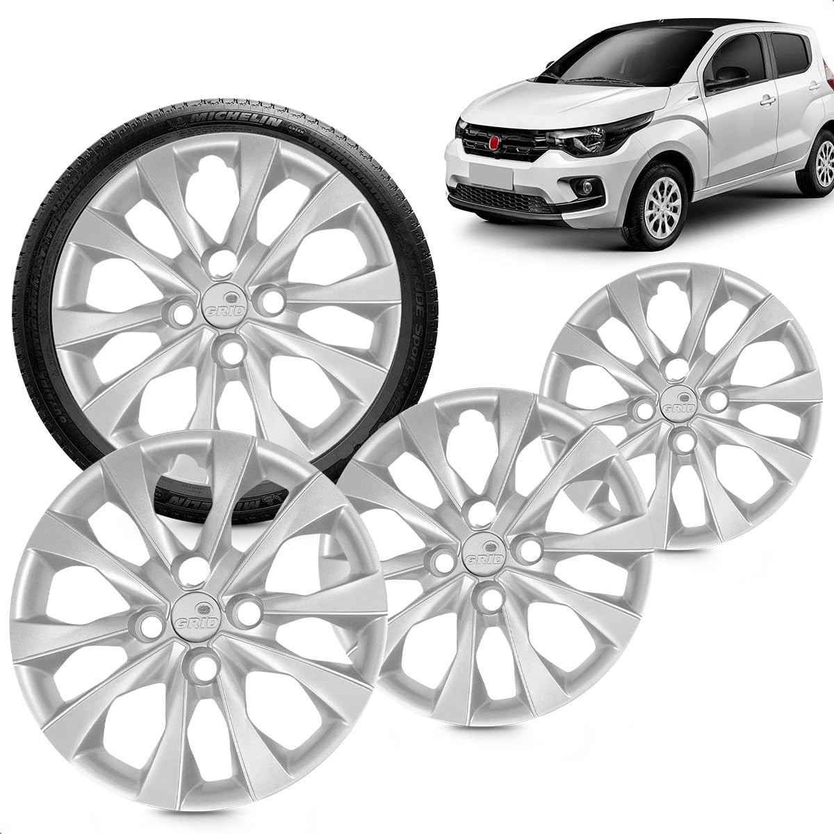 Kit 4 Calotas Mobi Aro 14 Prata Cubo Baixo Grid: Estilo e Proteção para Seu Carro