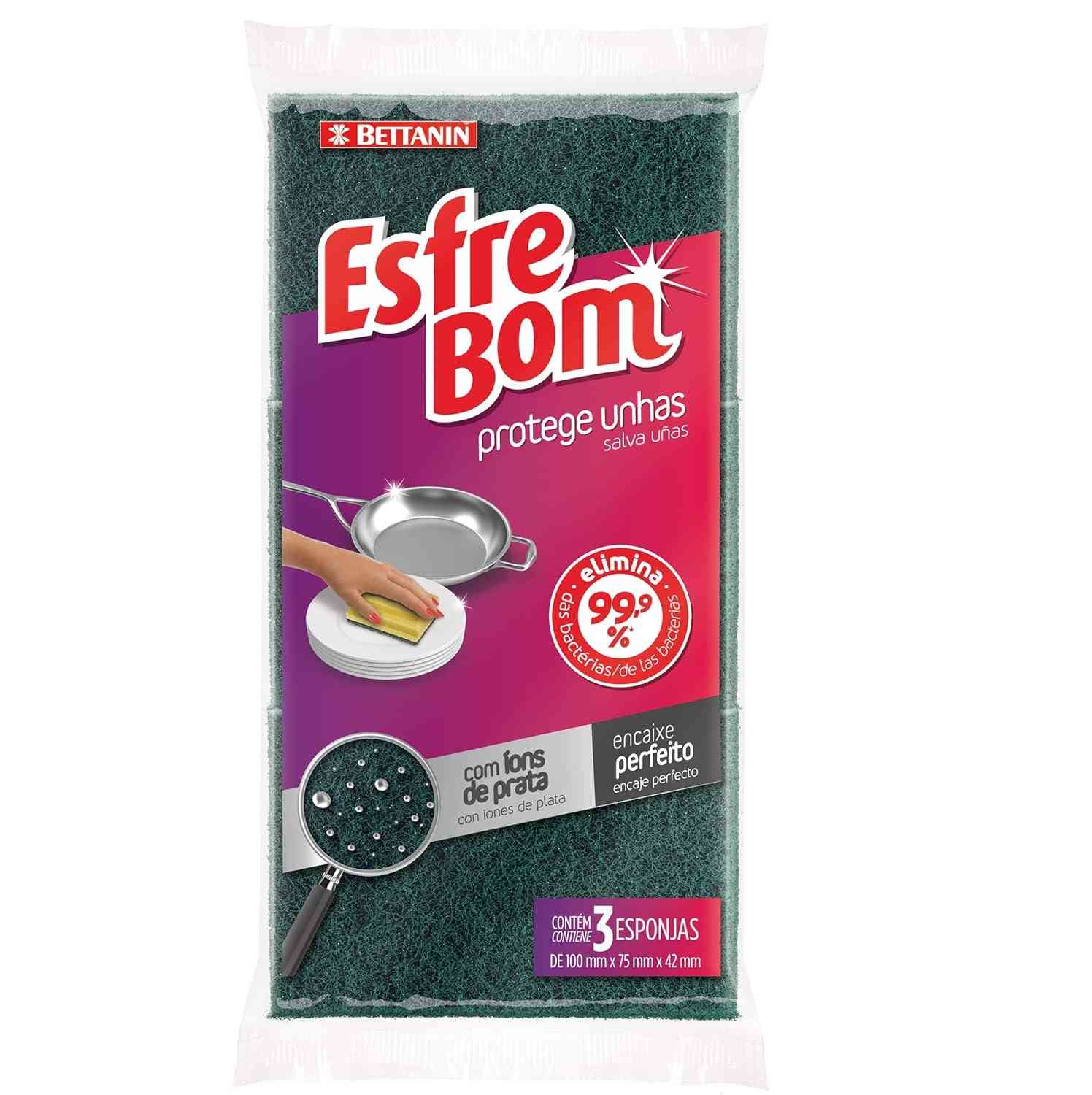 EsfreBom Esponja Abrasiva com Íons de Prata - Protege Unhas | 3 Unidades | Bettanin