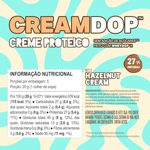Creme Proteico CREAMDOP 100g Feito com WHEYDOP sem adição de açúcares, elementoPuro (Creme de Avelã)