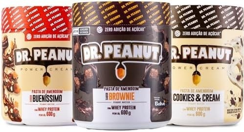 Kit 3x Pasta de Amendoim 600g com Whey Protein BROWNIE-BUENISSIMO-COOKIES