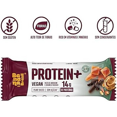 Banana Brasil Display Barra De Proteina Protein + Recheio De Pasta De Amendoim E Caramelo Salgado - 9 Unidades De 50G (450G)