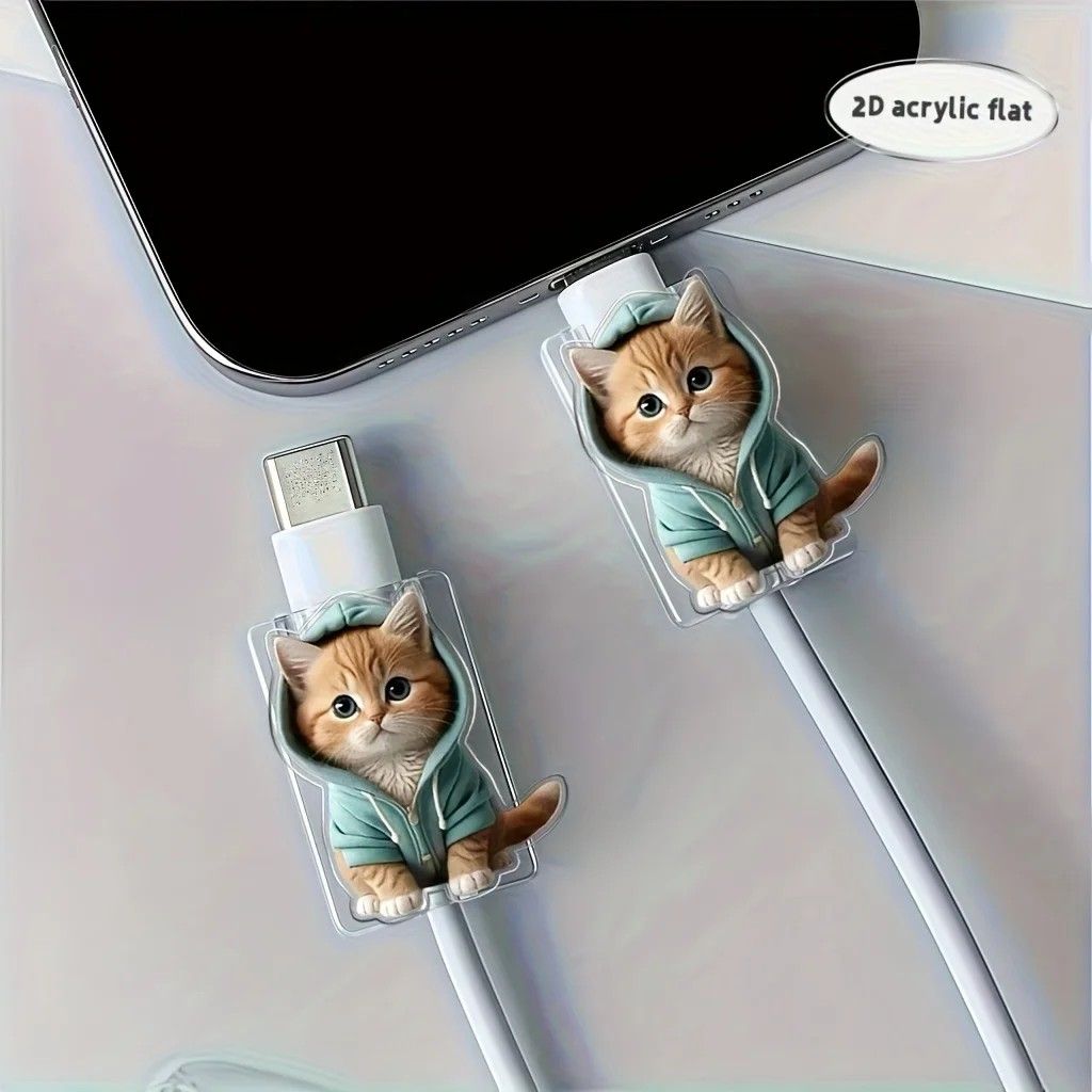 Protetor de Cabo Gatinho: Kit 2 Peças para iPhone e Type-C
