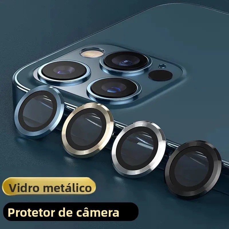 Protetor de Câmera iPhone: Vidro com Anel Metal