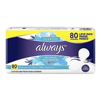 Protetor Diário Always Respirável Sem Perfume – 80 Unidades