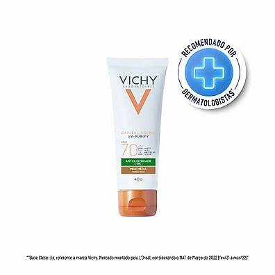 Protetor Solar Vichy FPS 70 para Pele Média – Toque Seco e Proteção Máxima