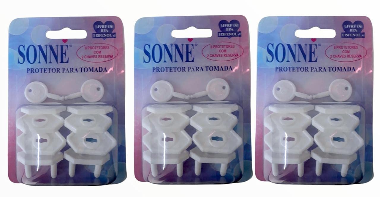 Sonne Protetor de Tomada com 24 Unidades + 6 Chaves Reserva - Segurança Infantil com Estilo