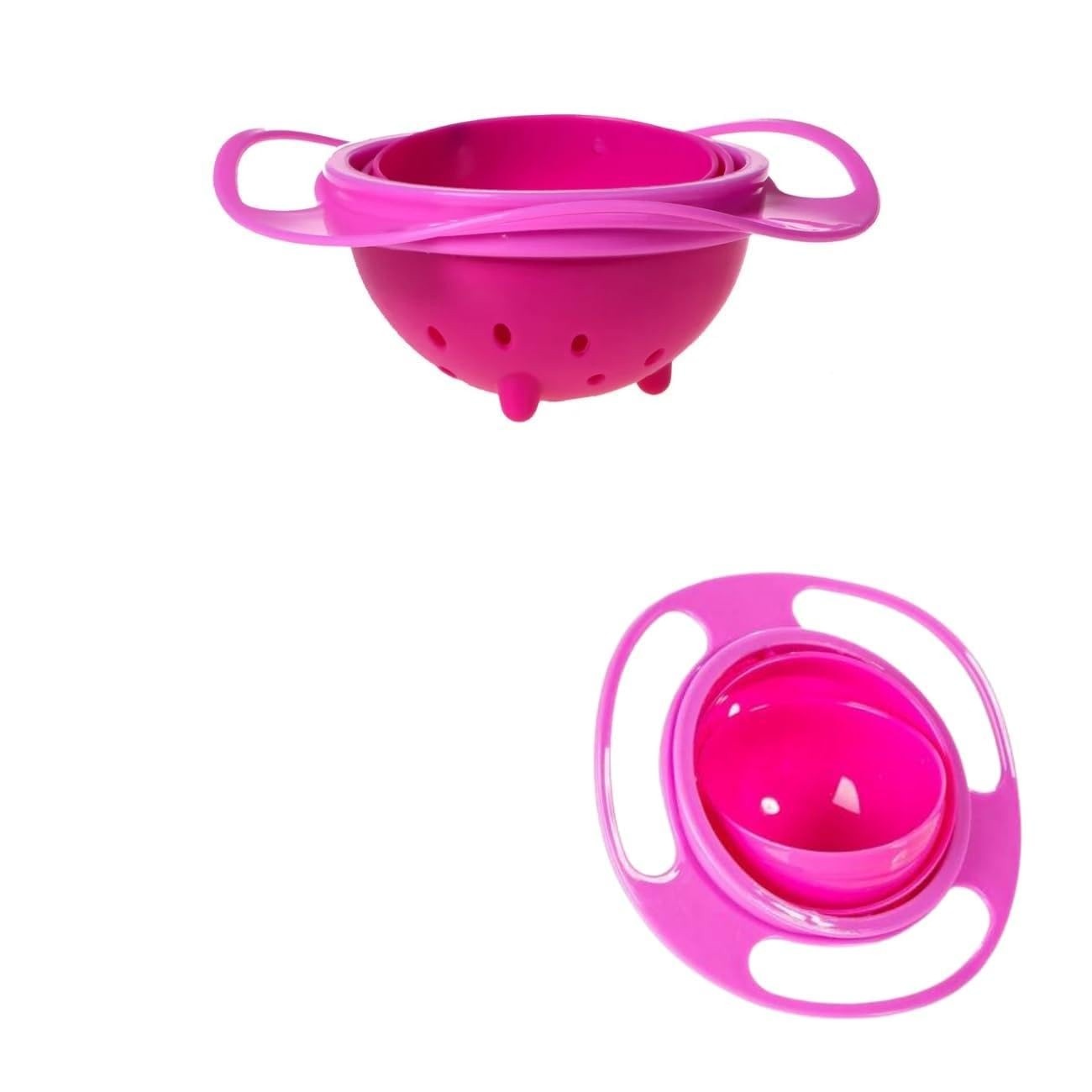 Tigela Giratória 360° Infantil com Tampa Protetora - Rosa Pink