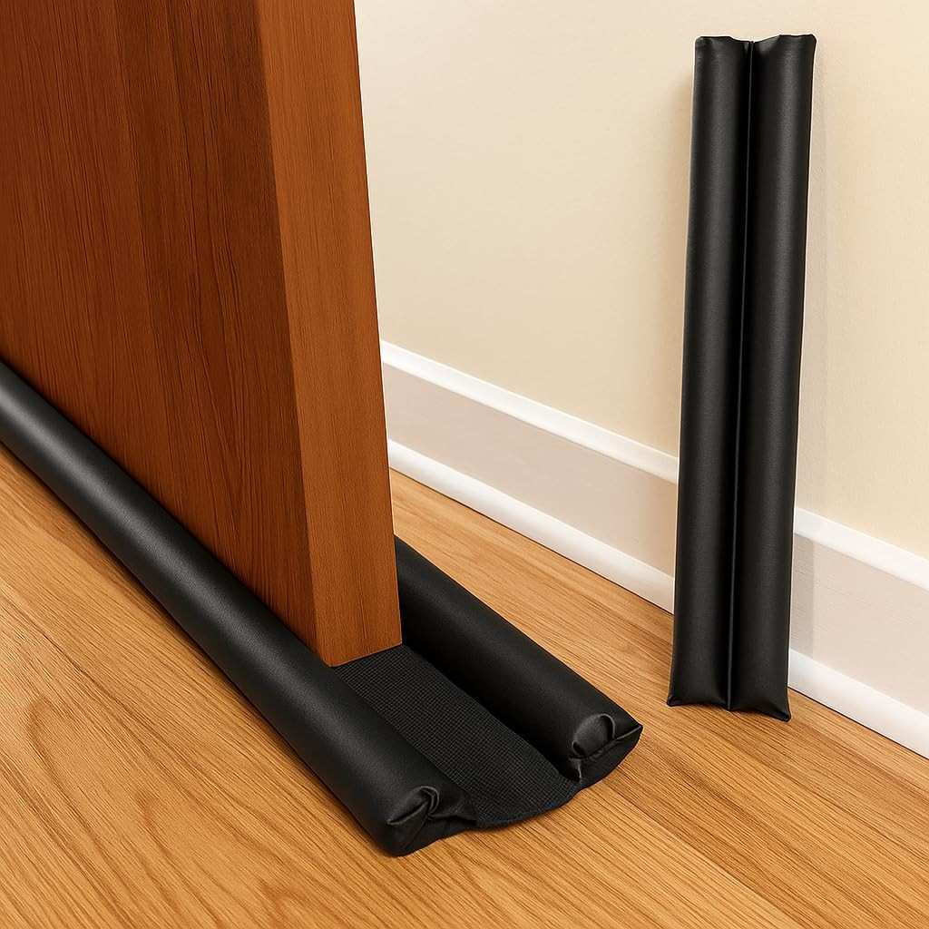 Veda Porta Duplo Anti-Insetos e Poeira - Kit 2 Protetores 80cm - Isolamento Térmico/Acústico - Preto