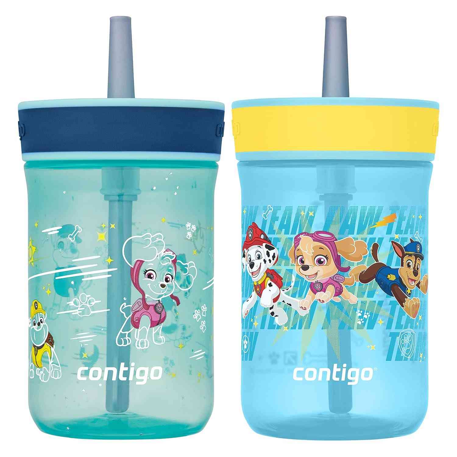 Copo Infantil Patrulha Canina com Canudo - 400ml, à Prova de Derrames, Livre de BPA, Pacote com 2