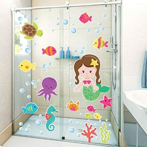Adesivo Infantil Fundo do Mar Sereia - Box Banheiro Decorativo à Prova d'Água