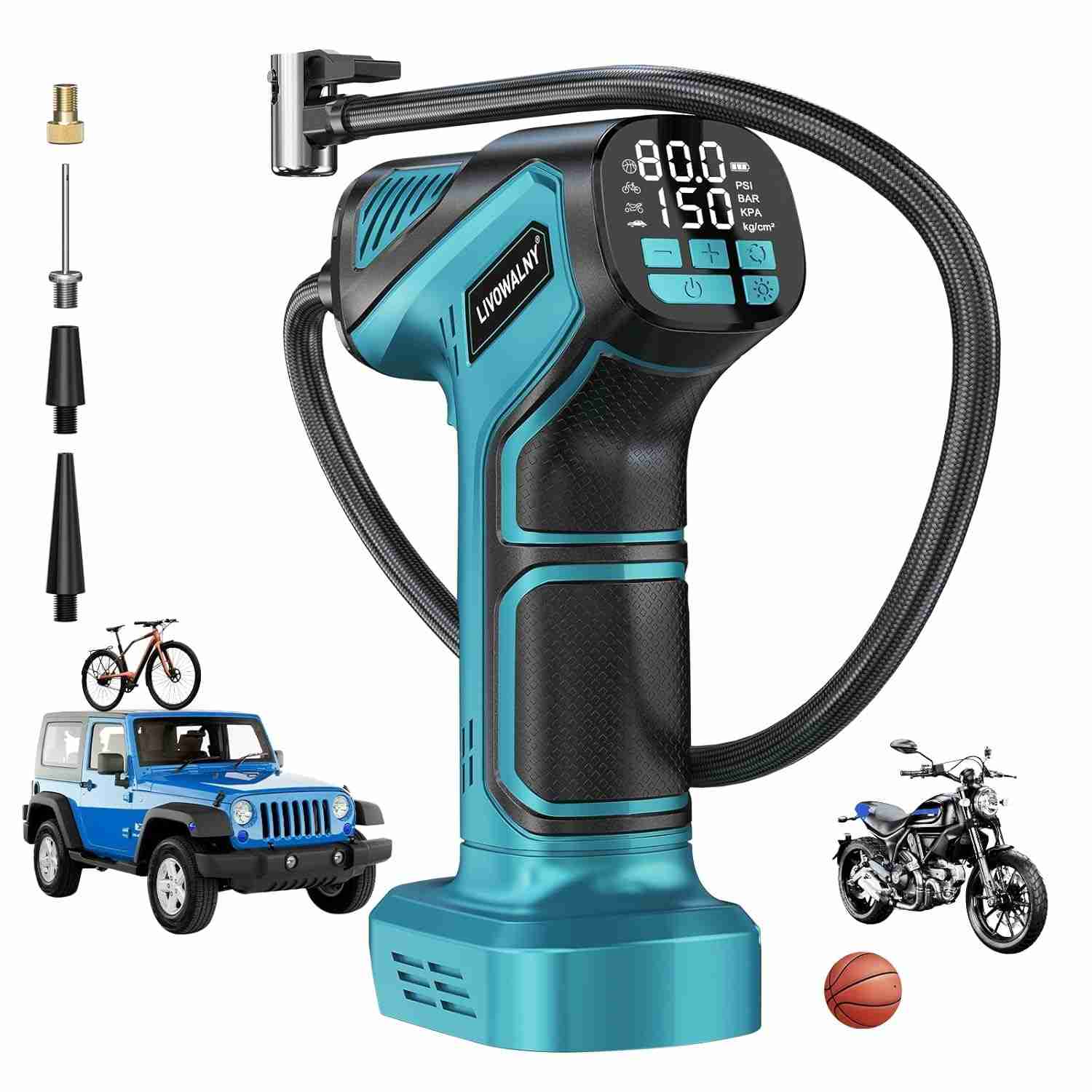 Compressor de Ar Portátil LIVOWALNY Makita 18V: Inflador Sem Fio 150 PSI com Manômetro Digital