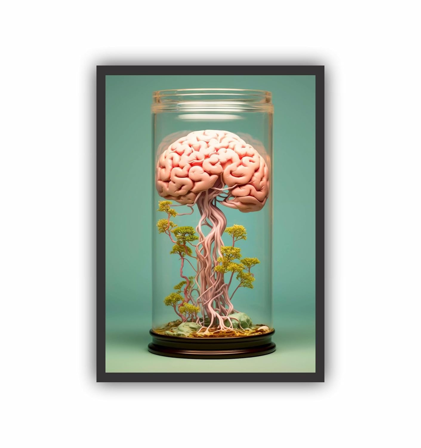 Quadro Decorativo Profissão Psicologia Cérebro Pote Moldura Preta - Design Exclusivo para Ambientes Elegantes