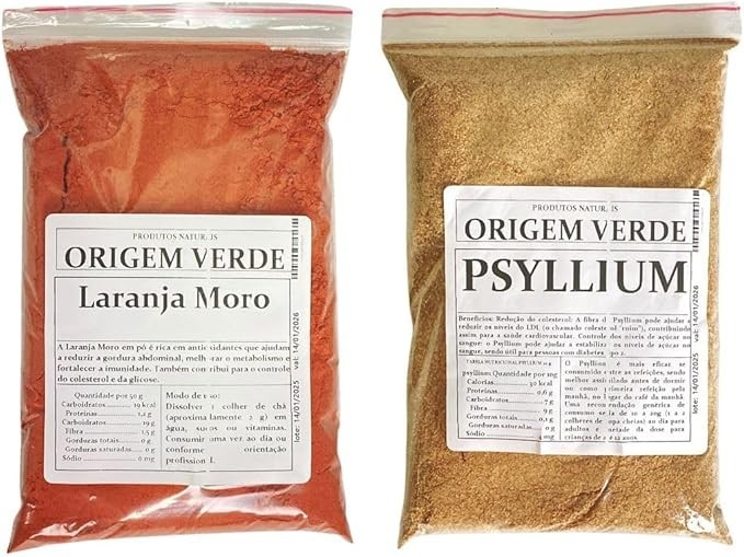 Laranja Moro + Psyllium em Pó - 100% Pura 300gr cada - Origem Verde