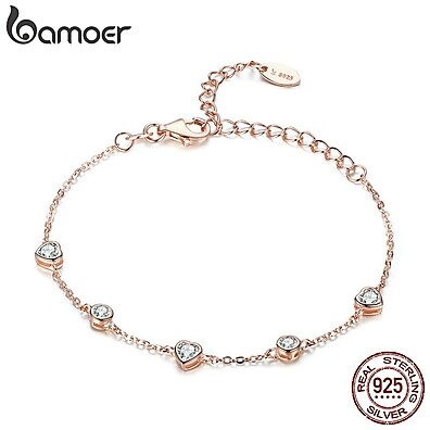 Pulseira Bamoer Clássica Prata 925 com Coração Dourado