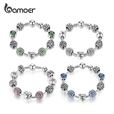 Pulseira Bamoer com Encanto e Flores – Elegância em 4 Cores