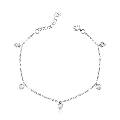 Pulseira Corações Zircônia Prata 925 – Elegância que Brilha