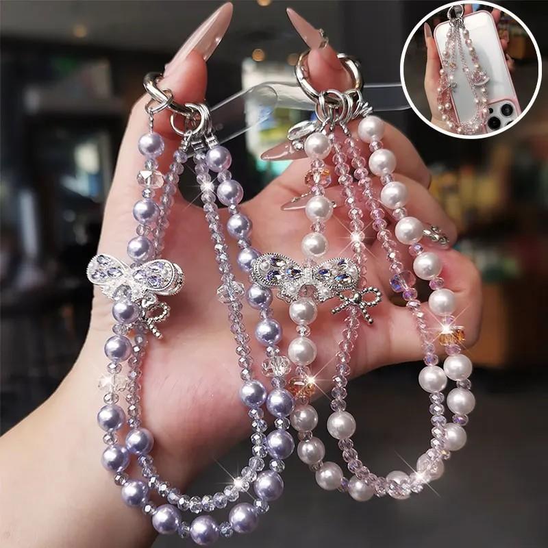 Pulseira de Celular de Luxo: Pérolas, Laço e Cristais 🎀
