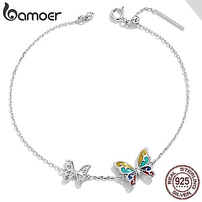 Pulseira de Prata Borboleta Bamoer 925: Elegância e Cor