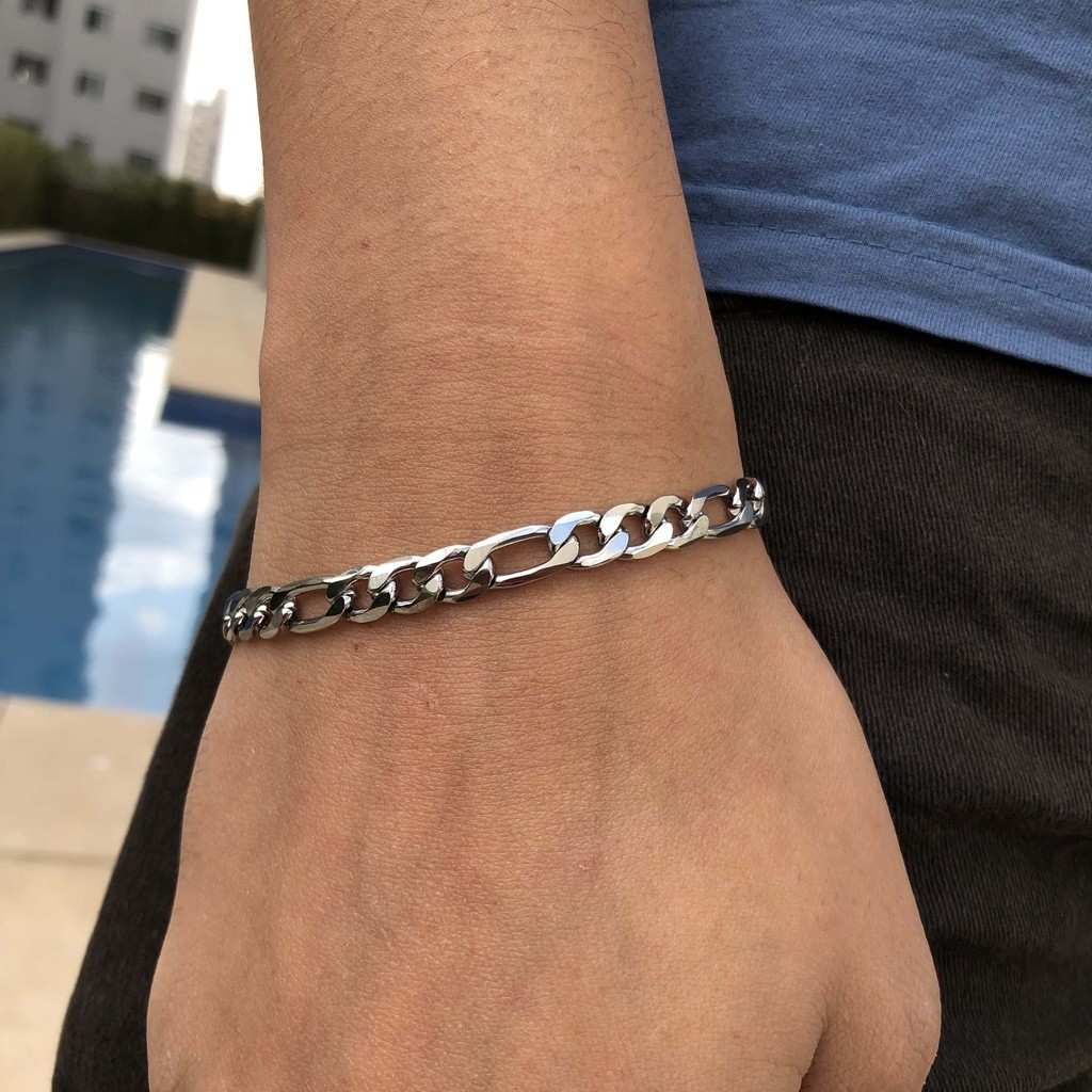 Pulseira Fígaro Masculina: Prata Inox 20cm