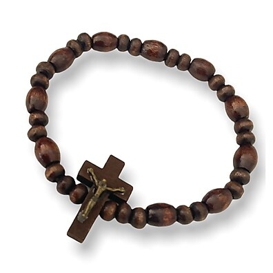 Pulseira Imbuia com Cruz e Cristo Elástico