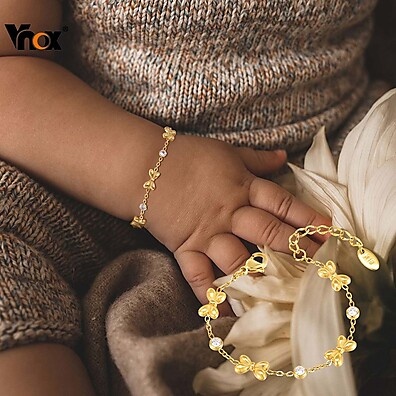 Pulseira Infantil Borboleta com Zircônia Dourada - Vnox