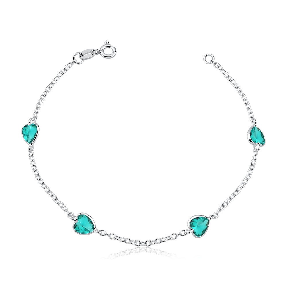 Pulseira Prata 925 Coração Zirconia Turmalina