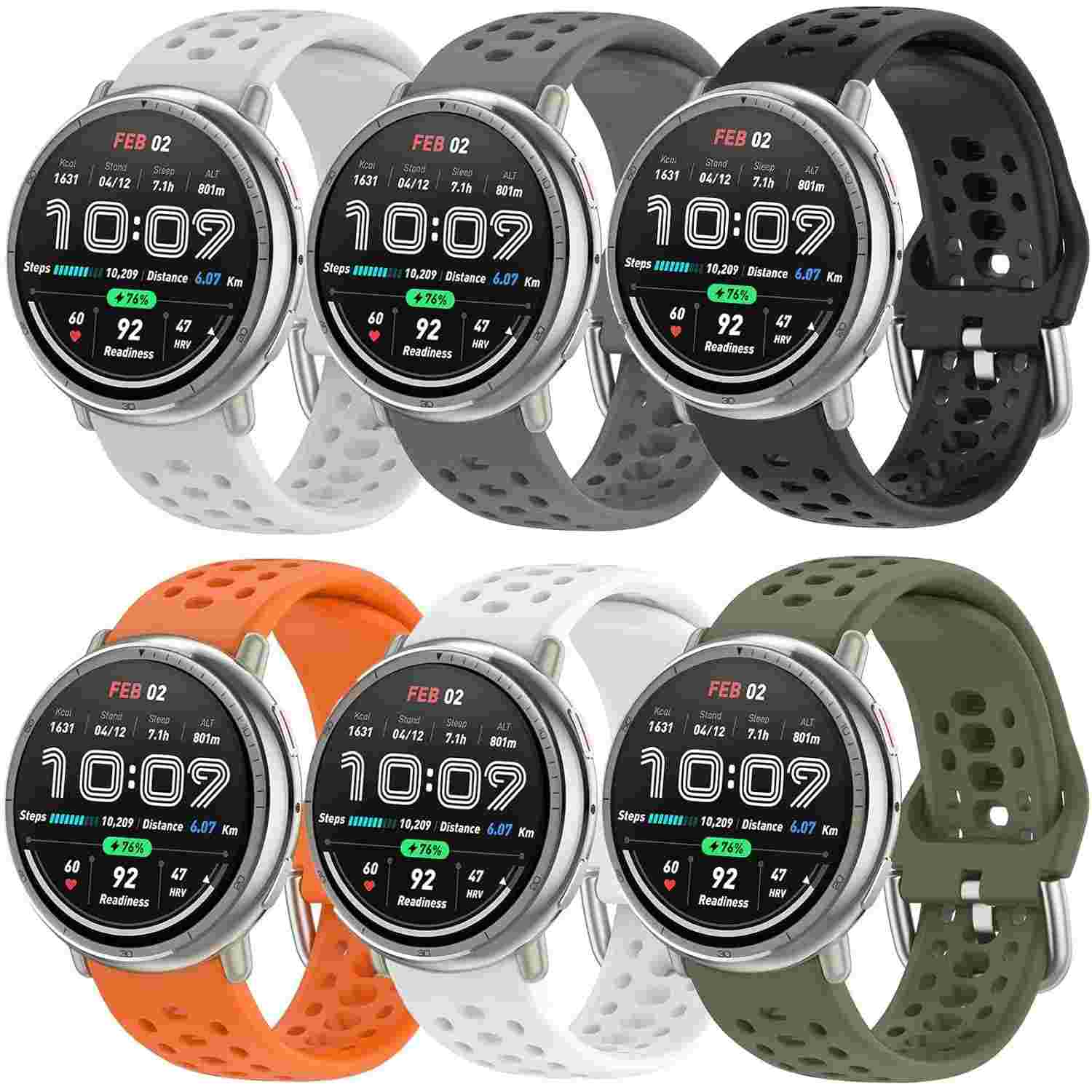 ViCRiOR Pacote com 5 pulseiras de relógio compatíveis com Amazfit Active 2/Active, pulseira de silicone macio respirável de 20 mm para Amazfit GTS 4/4 Mini / 3 / 3e/ 2 Mini / 2e/ 2 feminino e