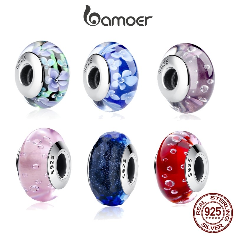 Pulseiras Bamoer: Charms em Prata 925 e Vidro Murano
