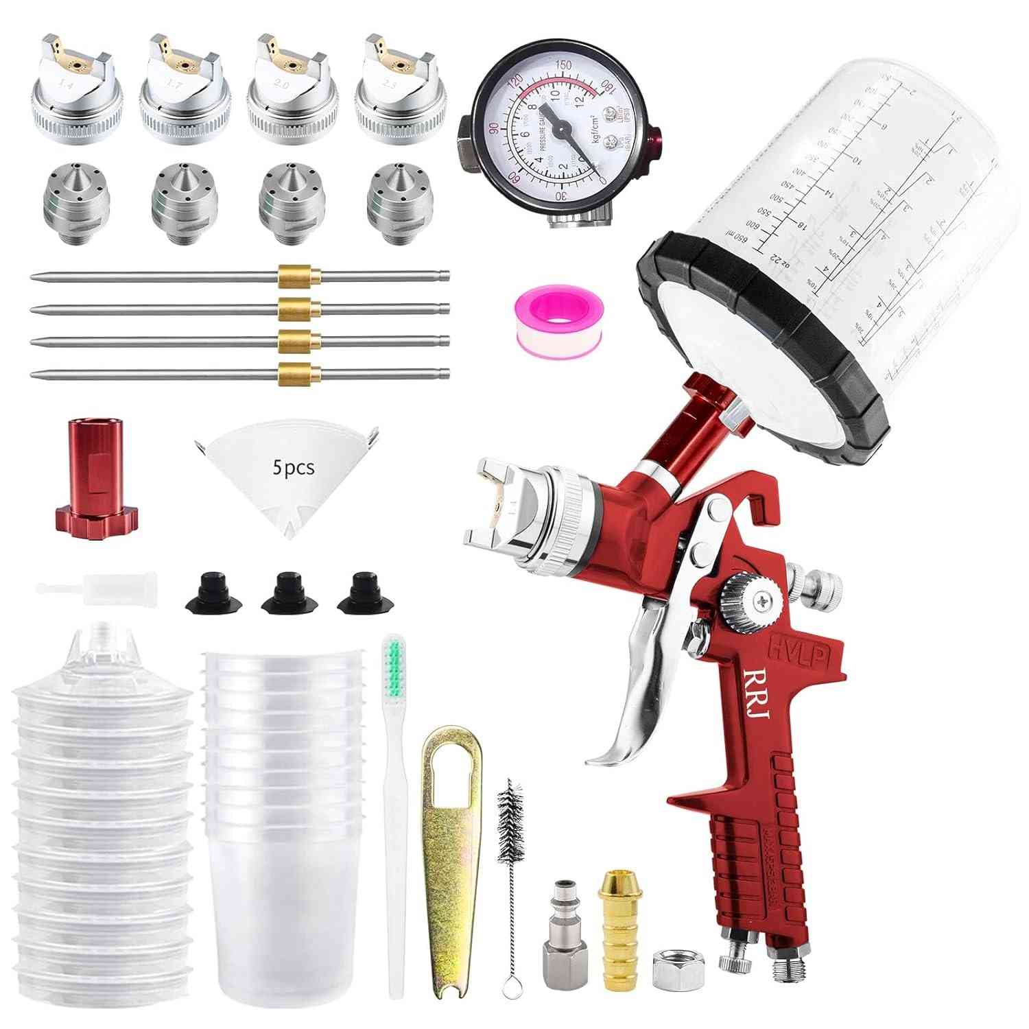 Pistola de Pulverização HVLP Profissional - 4 Bicos, Copo 650ml, Regulador de Ar - Ideal para Pintura Automotiva e Industrial